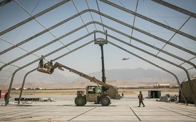 Aviation tent getting dismantled in Afghanistan