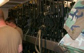 Rifles on weapons racks